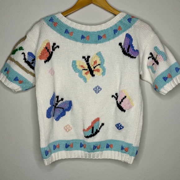 Berek Sweaters - BEREK Vintage Hand Knit 100% Cotton Butterfly Patterned White Sweater
